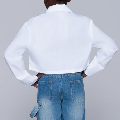 Girls White Printed Crop Shirt