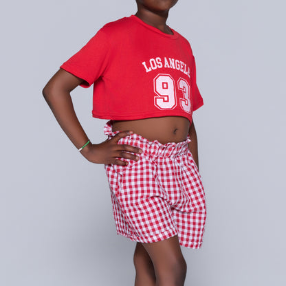 Red/White Girls Top And Shorts Set