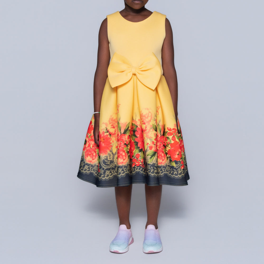 Girls Printed Lemon Scuba Dress