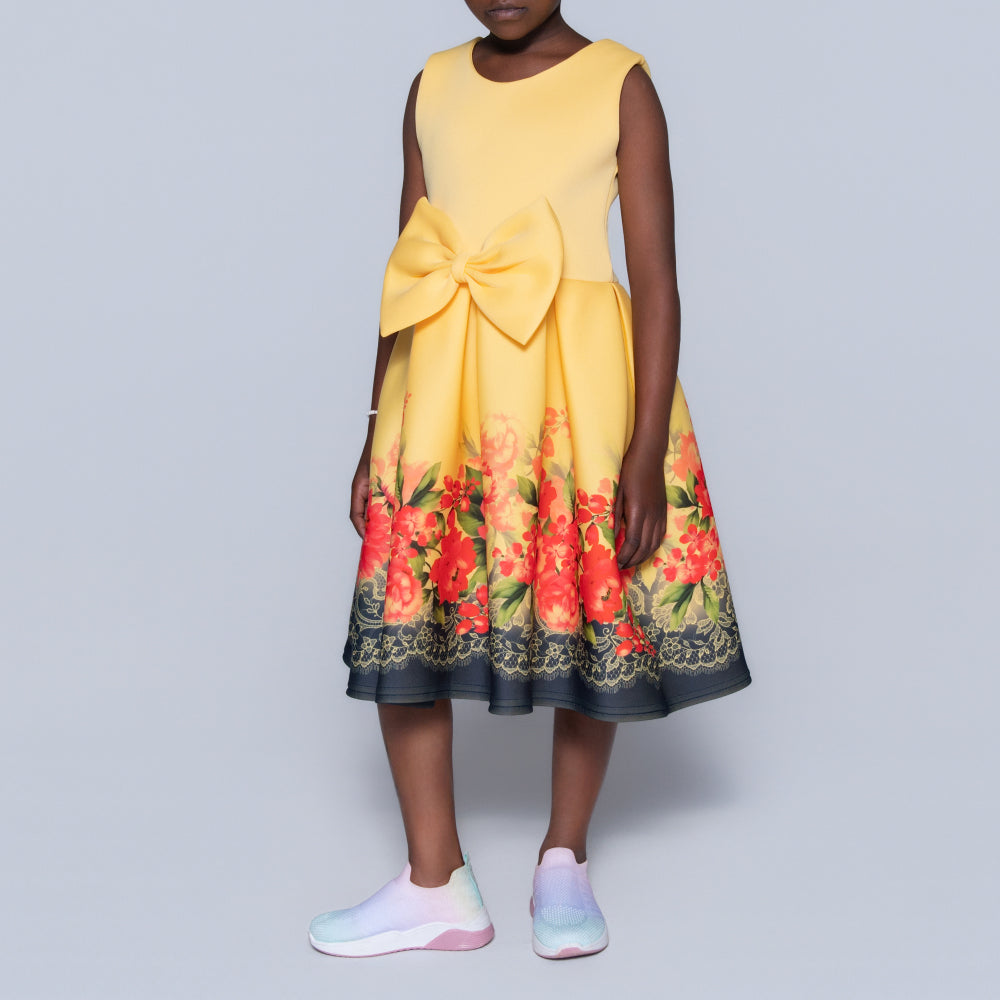 Girls Printed Lemon Scuba Dress