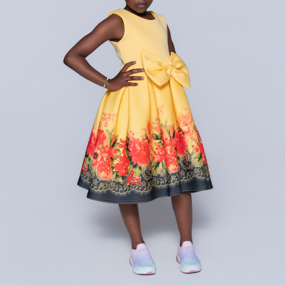 Girls Printed Lemon Scuba Dress