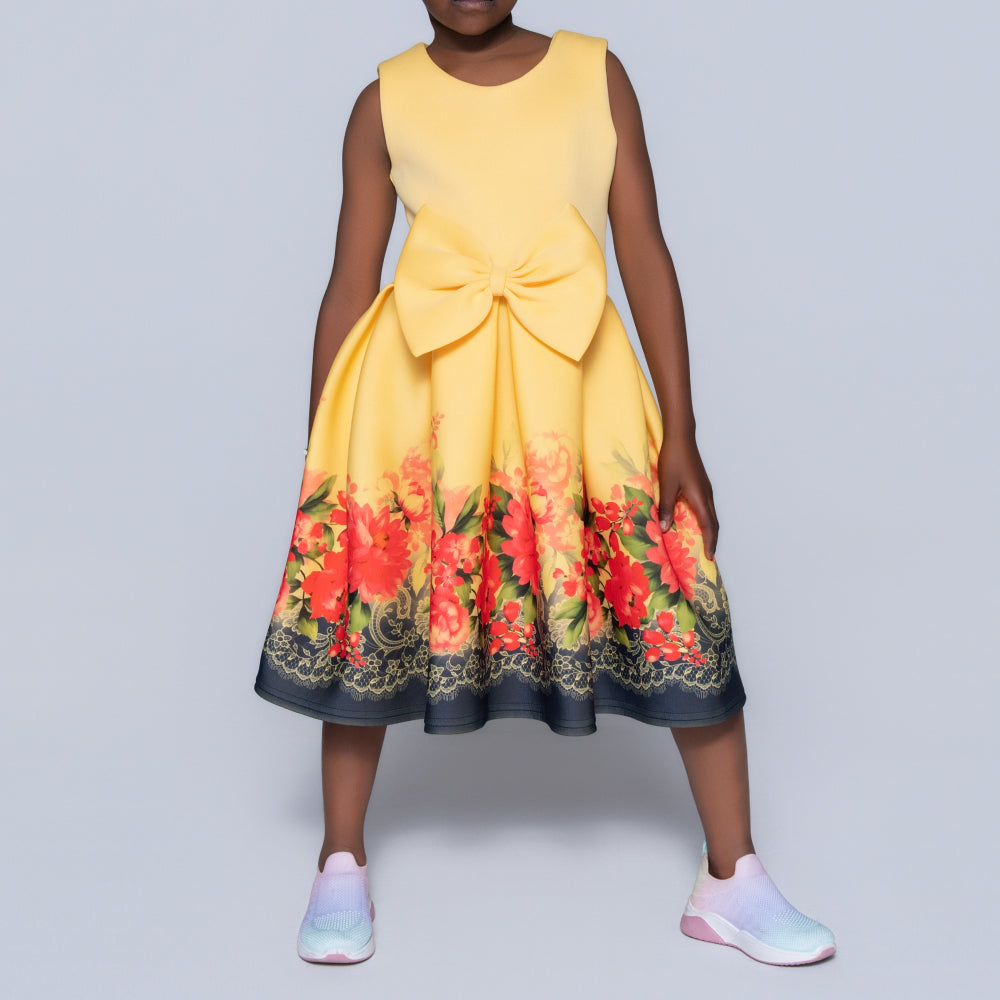 Girls Printed Lemon Scuba Dress