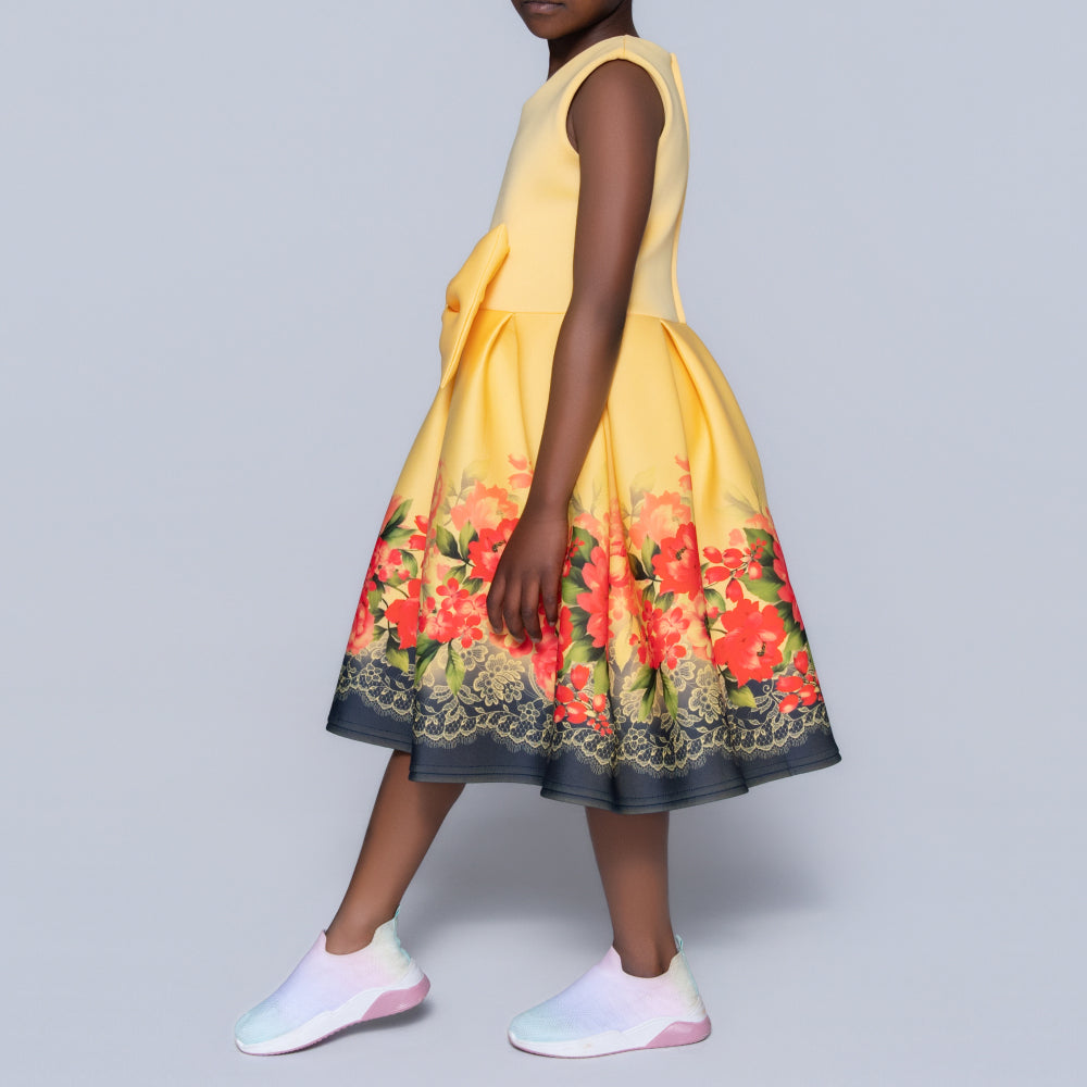 Girls Printed Lemon Scuba Dress