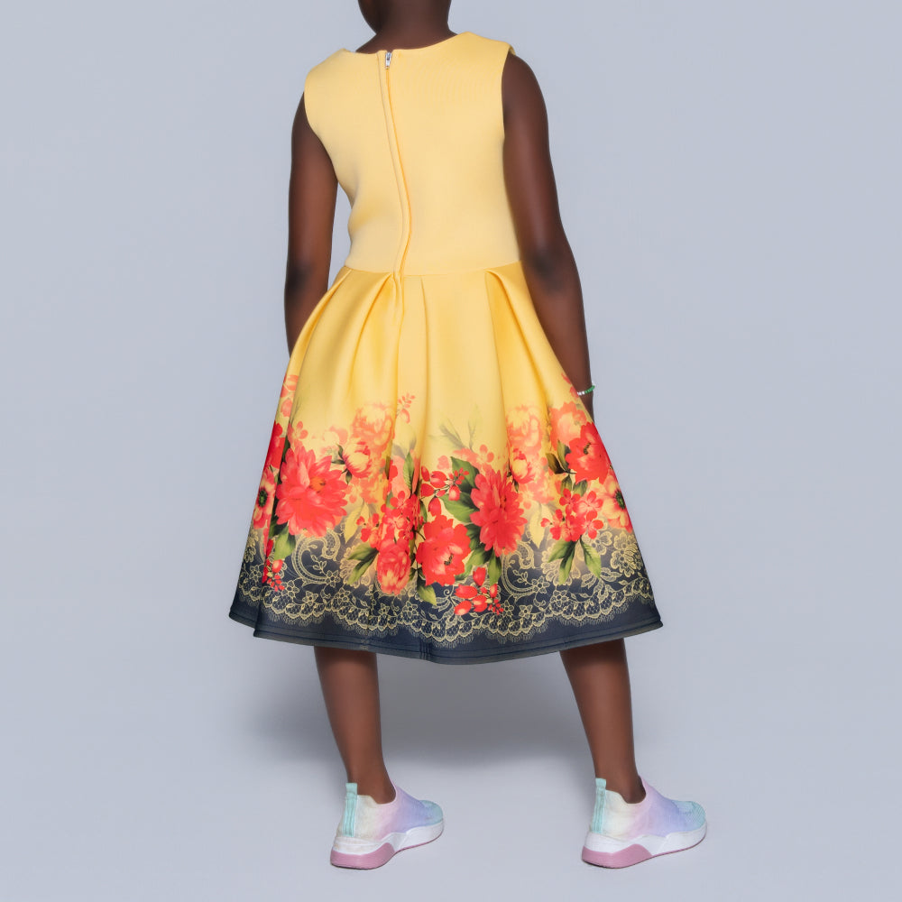 Girls Printed Lemon Scuba Dress