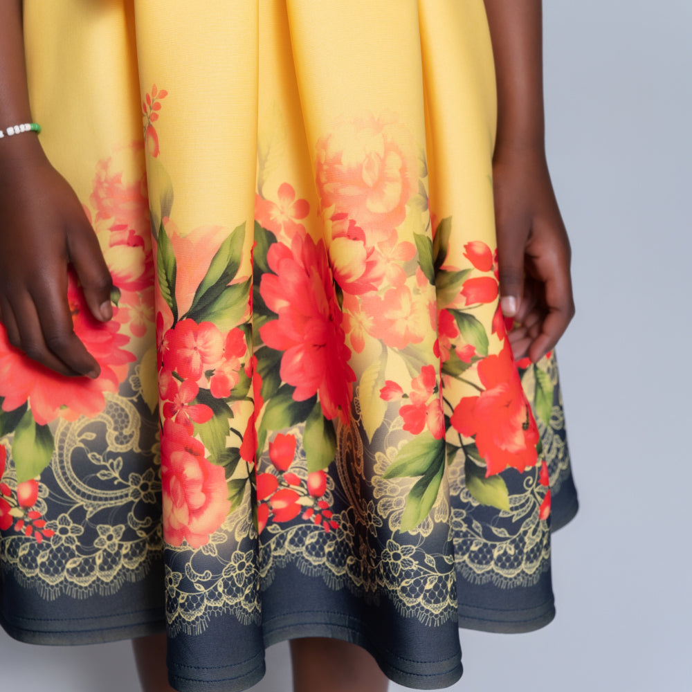 Girls Printed Lemon Scuba Dress