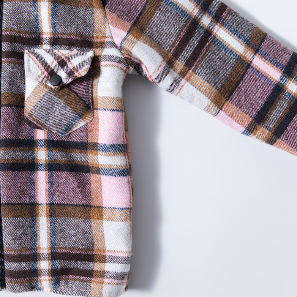 Girls Check Print Sherpa Shacket