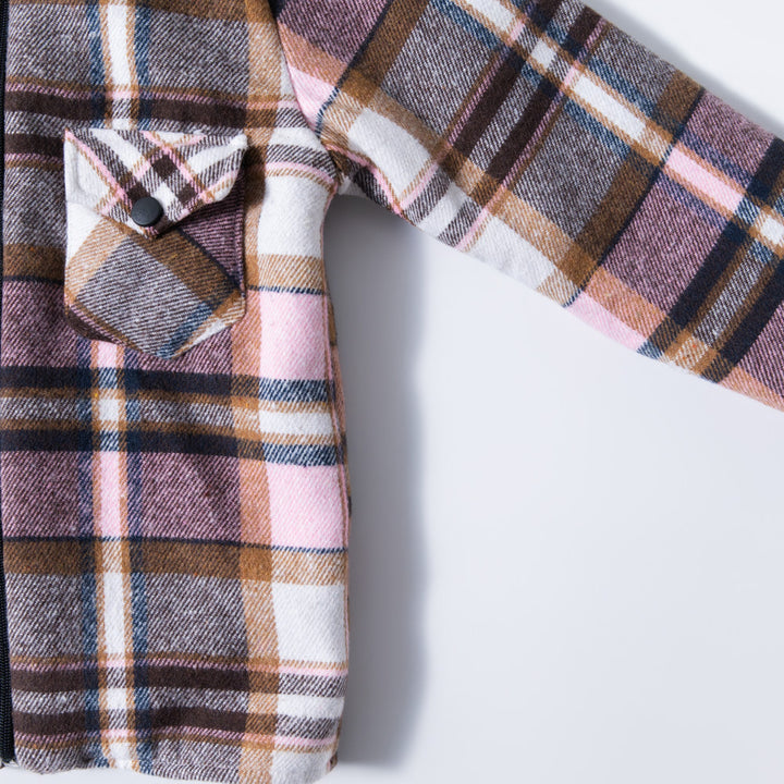 Girls Check Print Sherpa Shacket