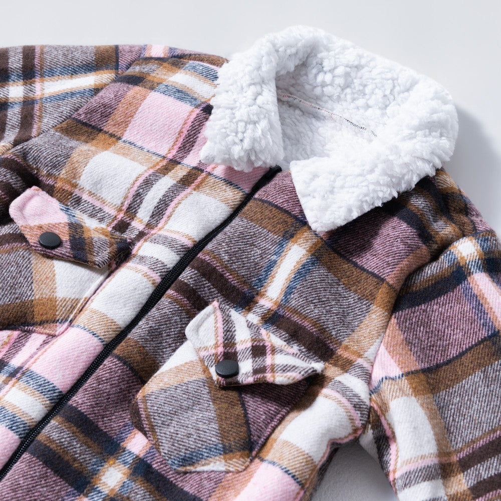 Girls Check Print Sherpa Shacket