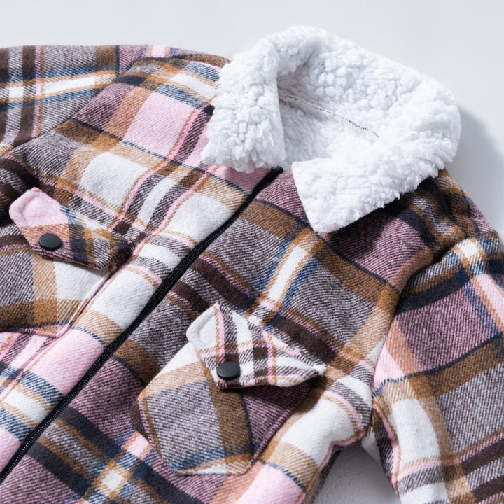 Girls Check Print Sherpa Shacket