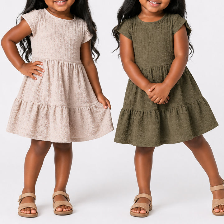 Girls Crinkle Knit Twin Pack Dress