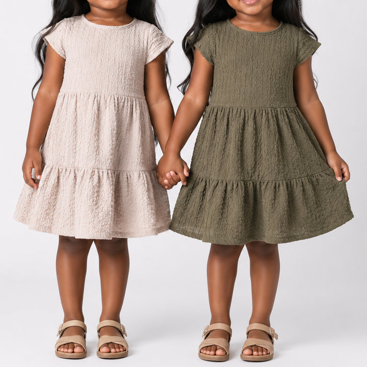 Girls Crinkle Knit Twin Pack Dress