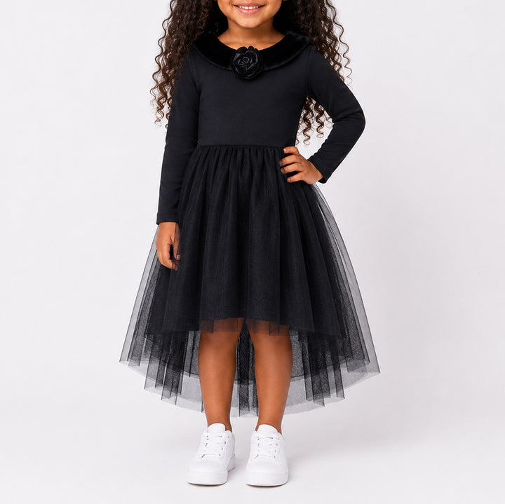 Girls Black Scuba Mesh Dress