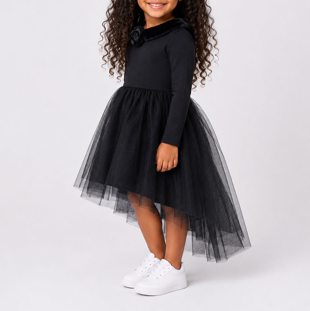 Girls Black Scuba Mesh Dress