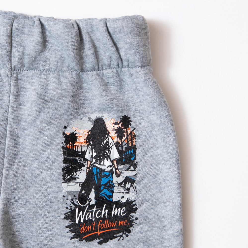 Girls Grey Printed Tracksuit Set