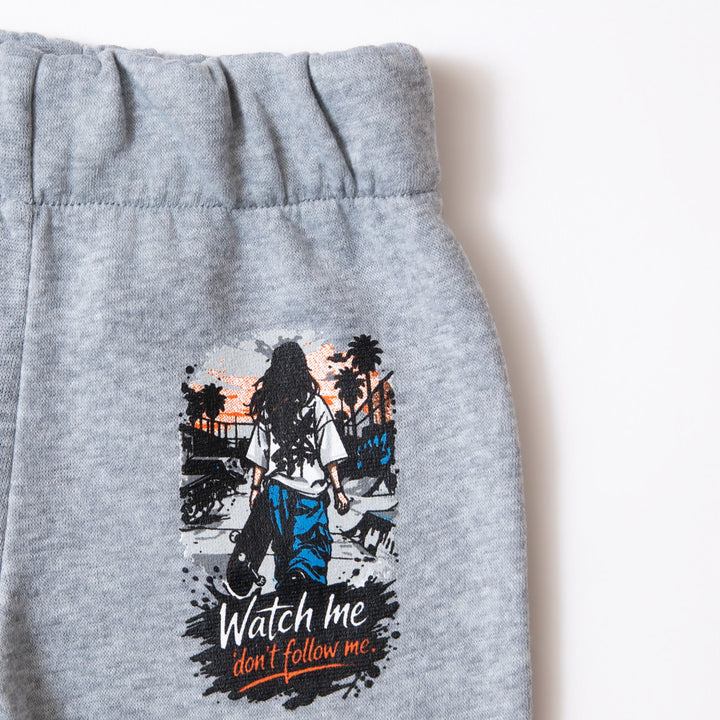 Girls Grey Printed Tracksuit Set