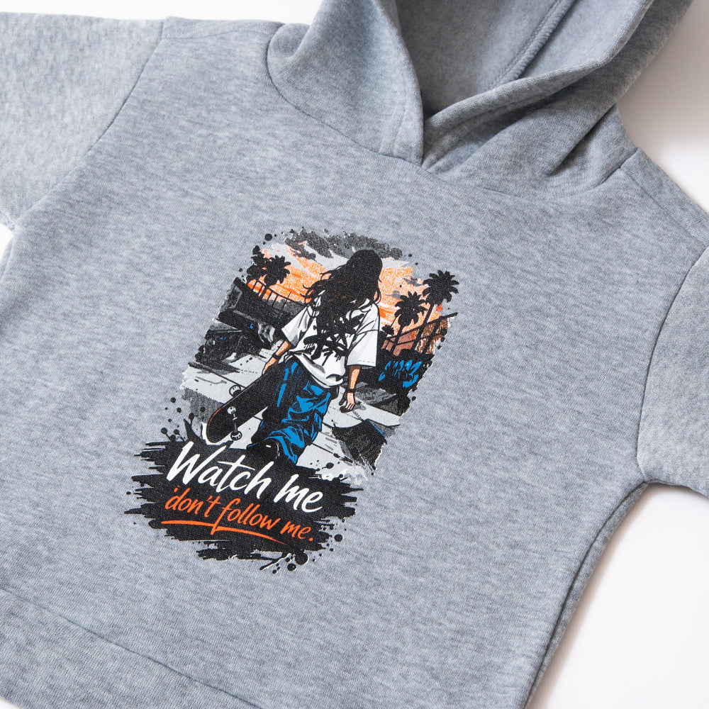 Girls Grey Printed Tracksuit Set