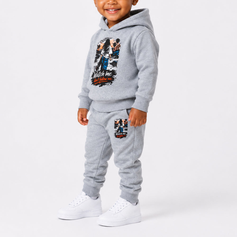 Girls Grey Printed Tracksuit Set