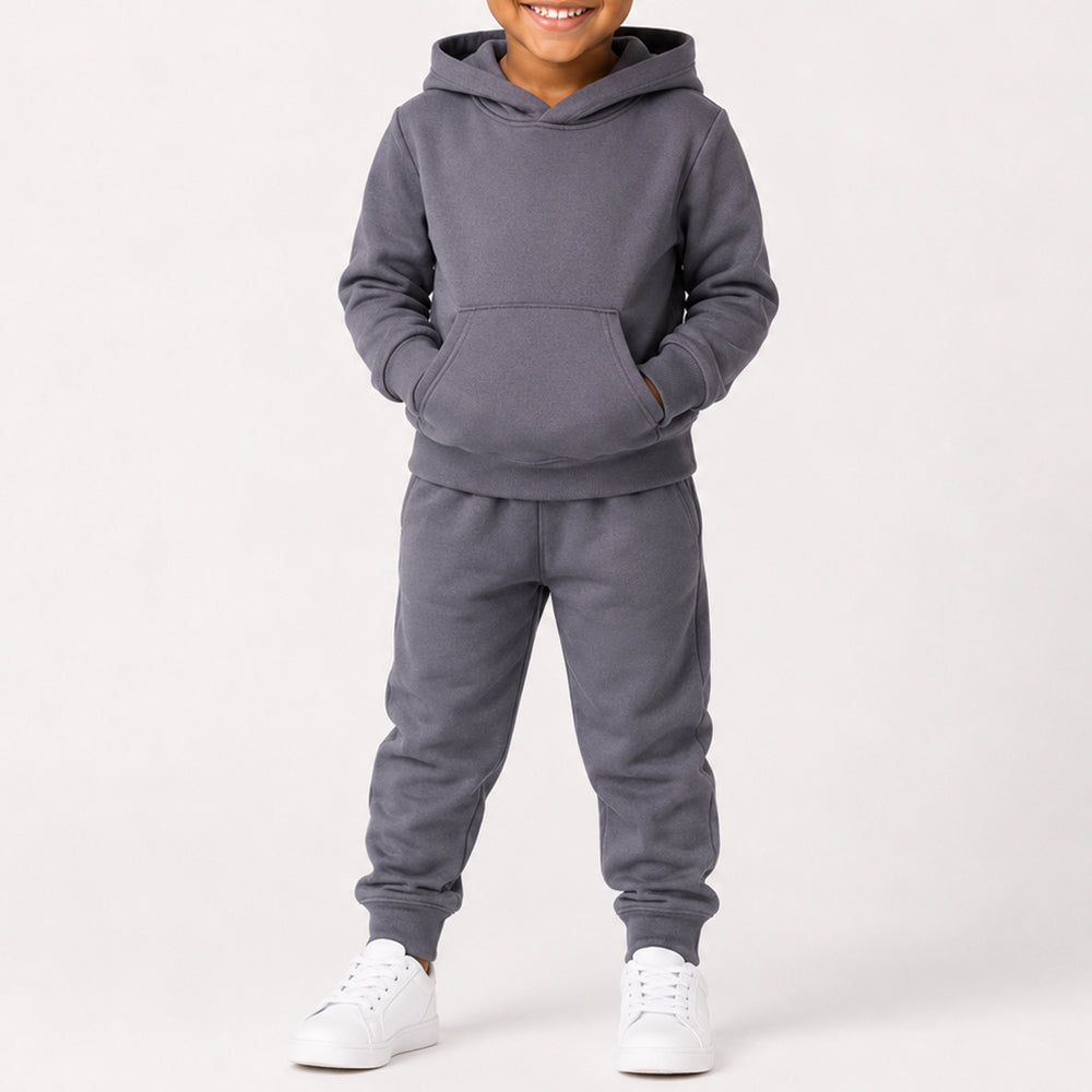 Girls Charcoal Hooded Tracksuit Set