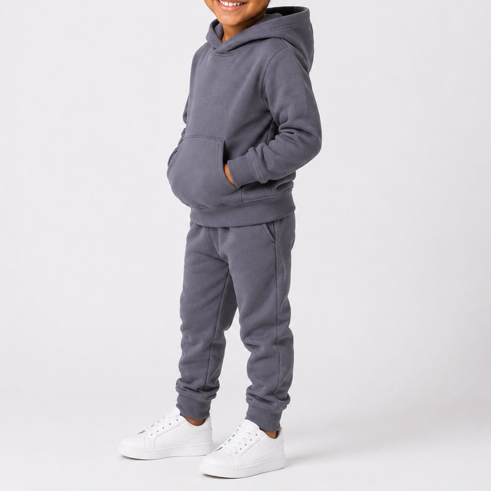 Girls Charcoal Hooded Tracksuit Set