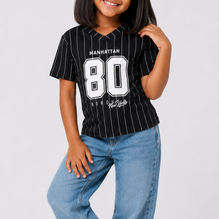 Black/White Girls Baseball Tee