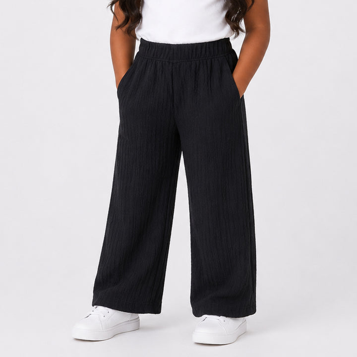 Girls Black Crinkle Knit Pants