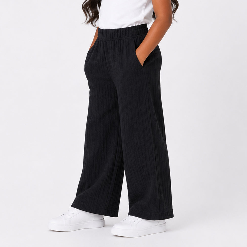 Girls Black Crinkle Knit Pants