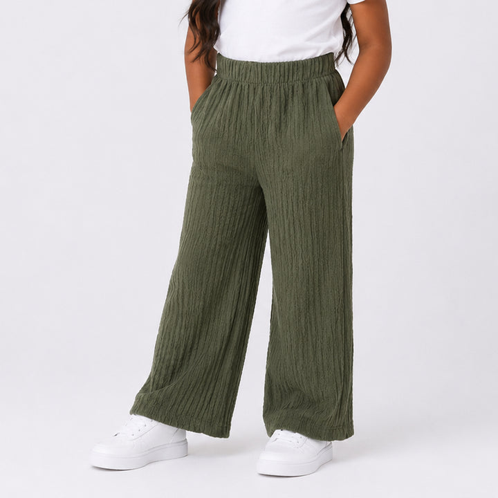 Girls Olive Crinkle Knit Pants