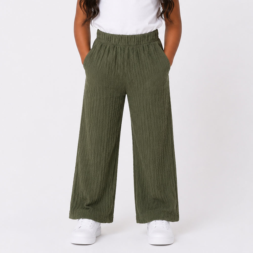 Girls Olive Crinkle Knit Pants