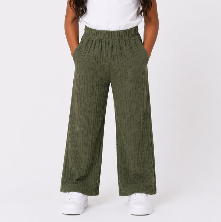 Girls Olive Crinkle Knit Pants