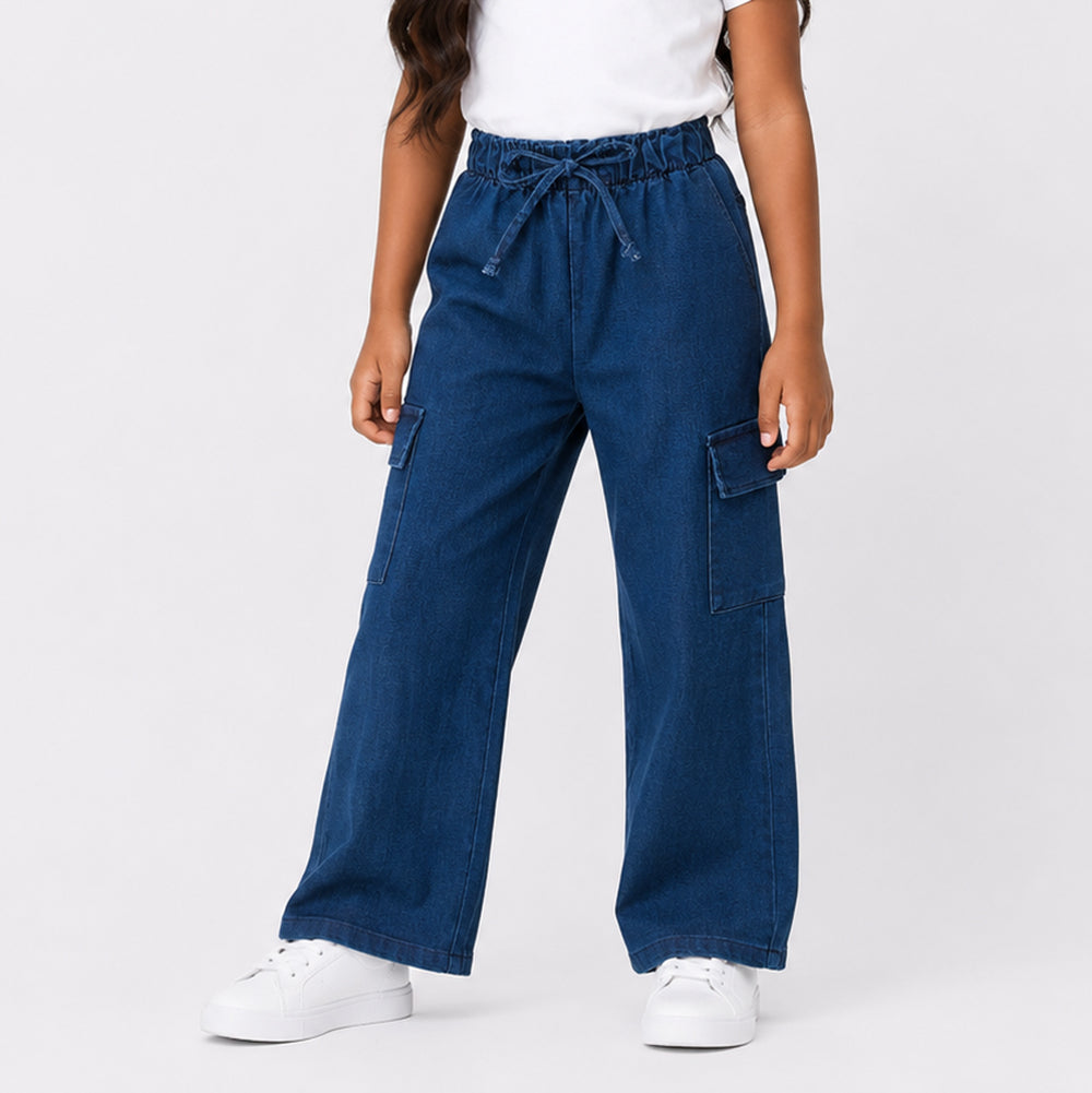 Girls Denim Cargo Pants