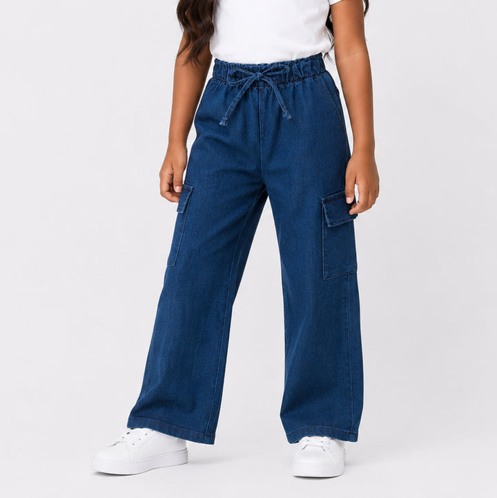 Girls Denim Cargo Pants