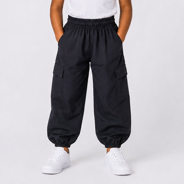 Girls Black Wide Leg Cargo Pants