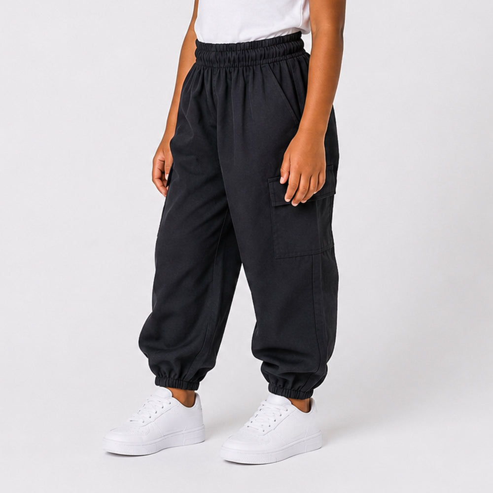 Girls Black Wide Leg Cargo Pants