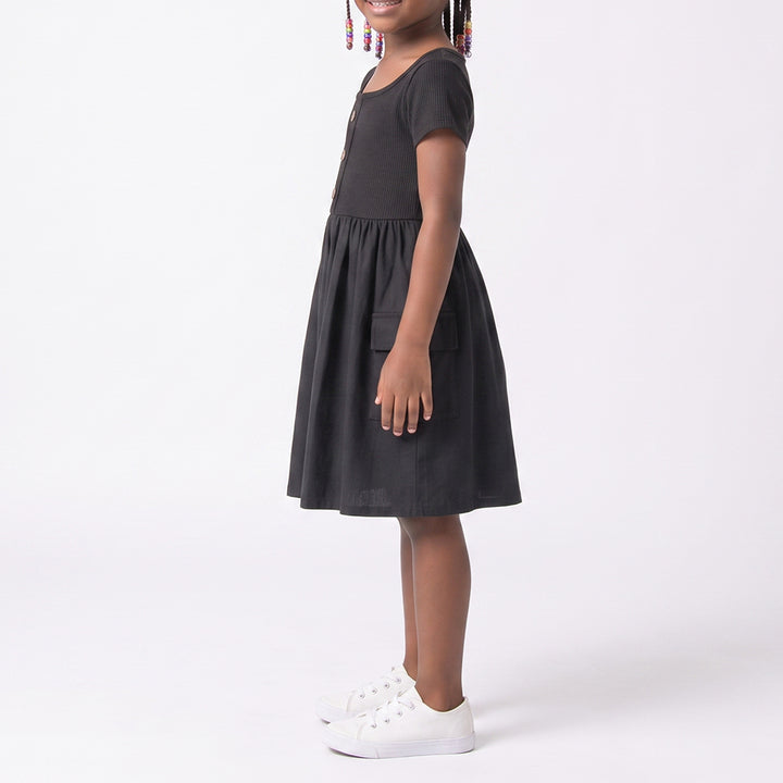 Girls Poplin Rib Black Dress