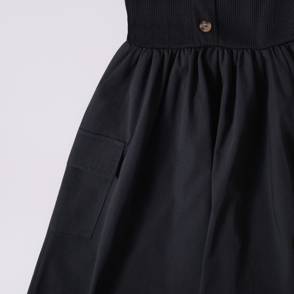 Girls Poplin Rib Black Dress