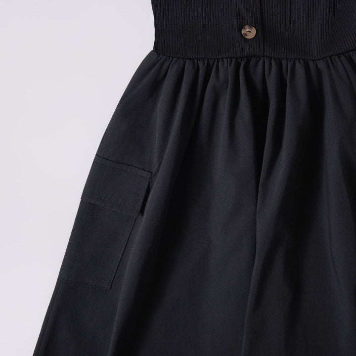 Girls Poplin Rib Black Dress