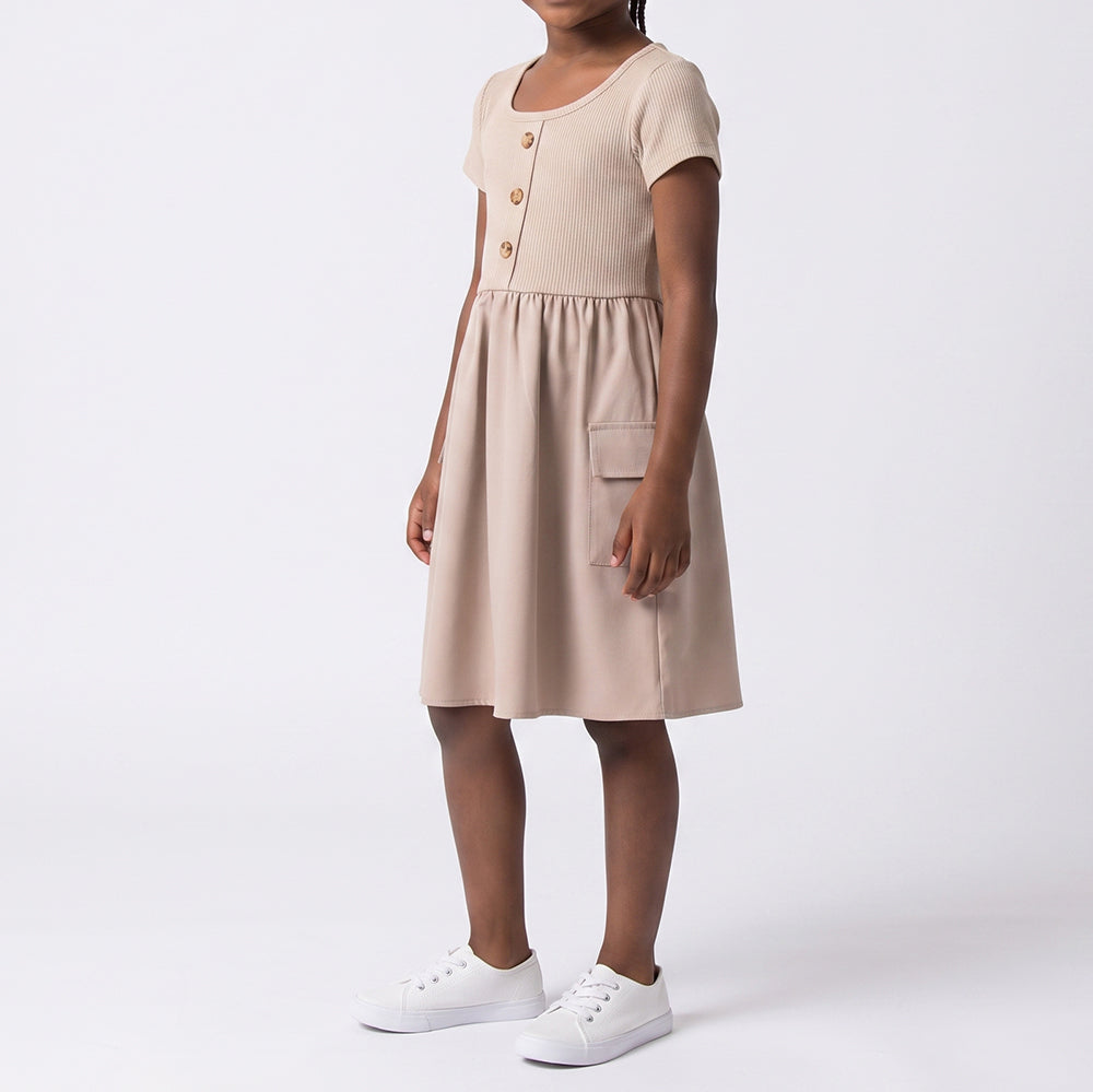 Girls Poplin Rib Stone Dress
