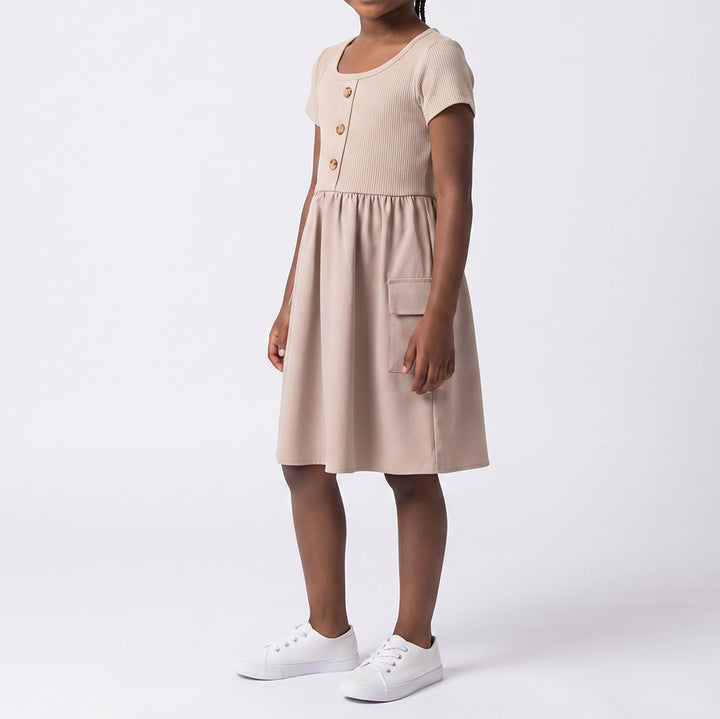 Girls Poplin Rib Stone Dress