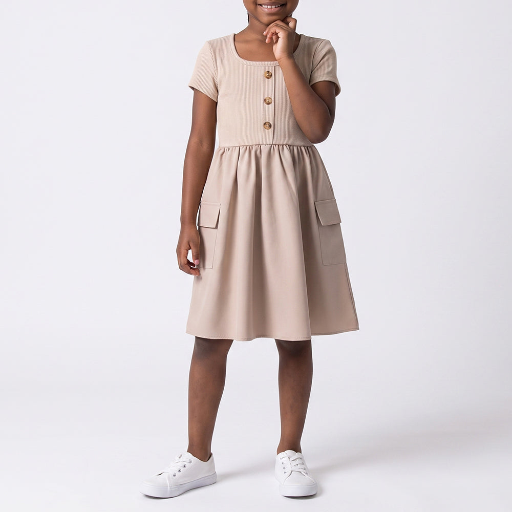 Girls Poplin Rib Stone Dress
