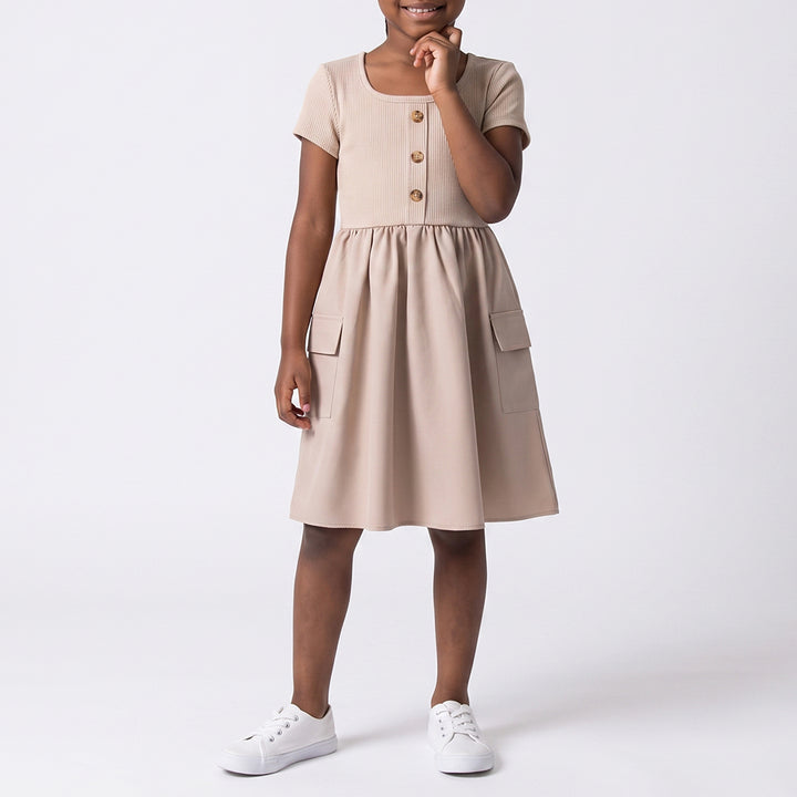 Girls Poplin Rib Stone Dress