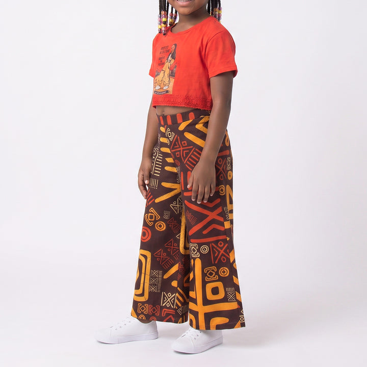 Girls Wax Print Top And Pants Set