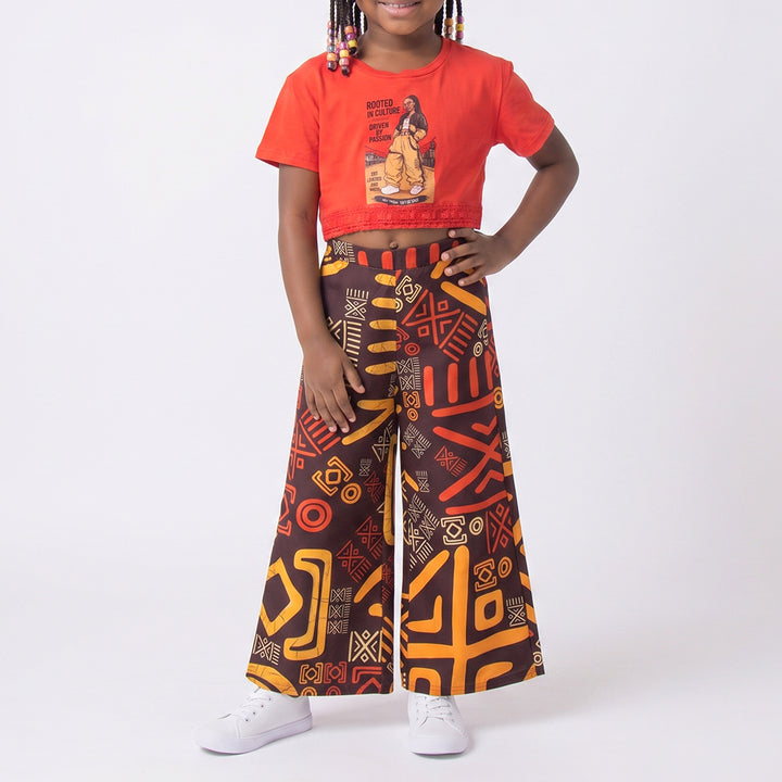 Girls Wax Print Top And Pants Set