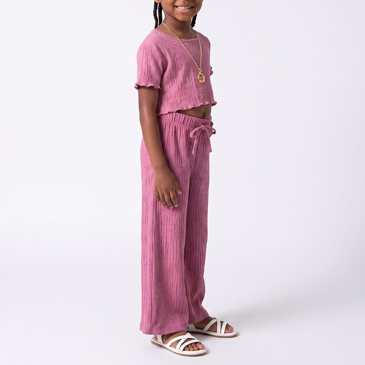 Girls Crinkle Knit Top And Pants Set