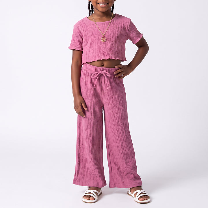 Girls Crinkle Knit Top And Pants Set
