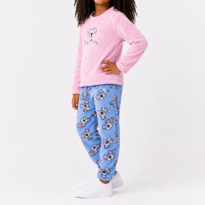 Girls Blue/Pink Coral Velour Pyjamas