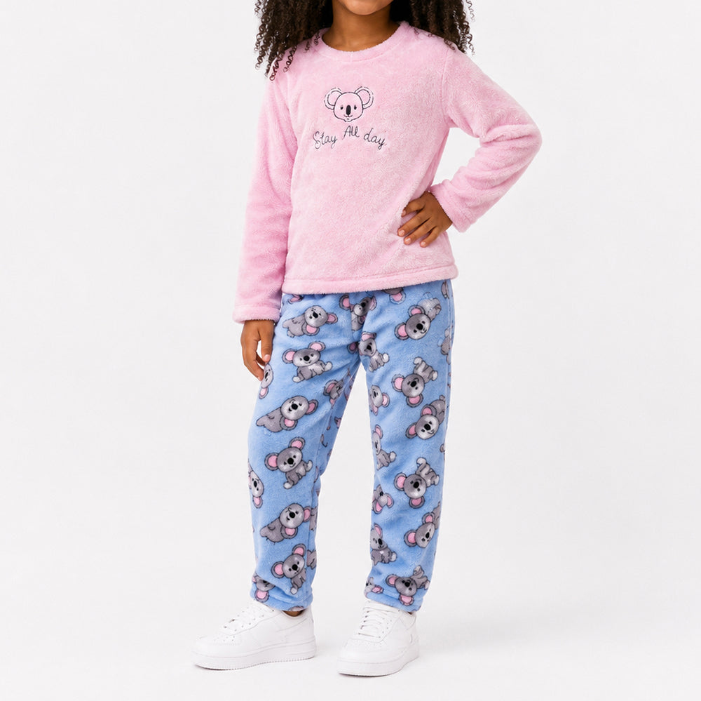 Girls Blue/Pink Coral Velour Pyjamas