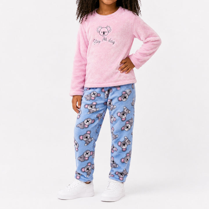 Girls Blue/Pink Coral Velour Pyjamas