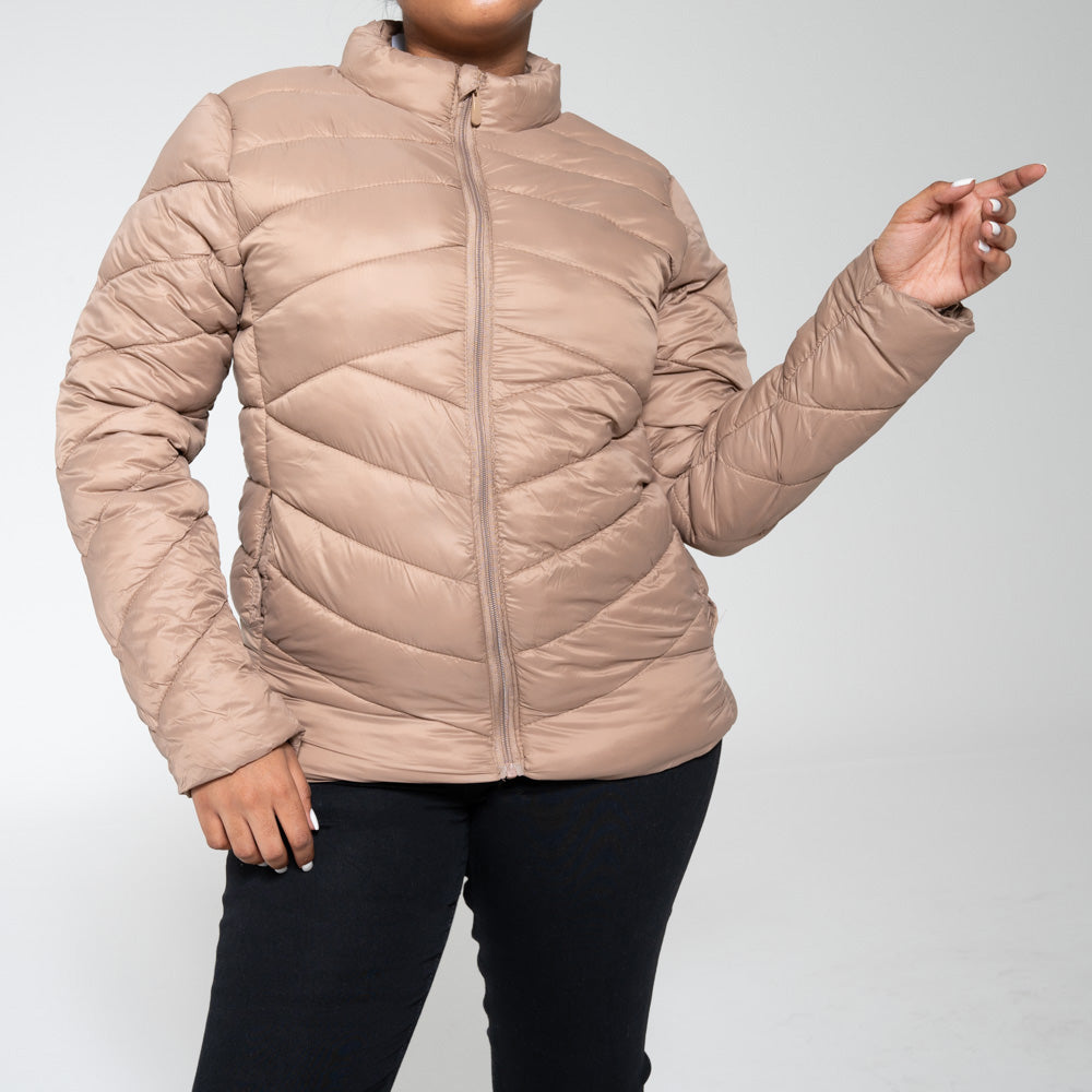 Ladies Taupe Puffer Jacket