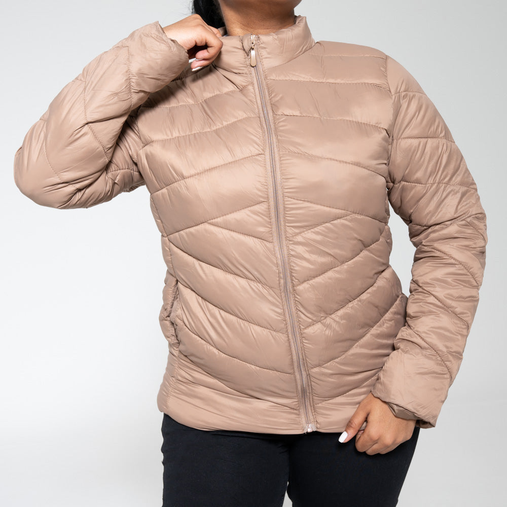 Ladies Taupe Puffer Jacket