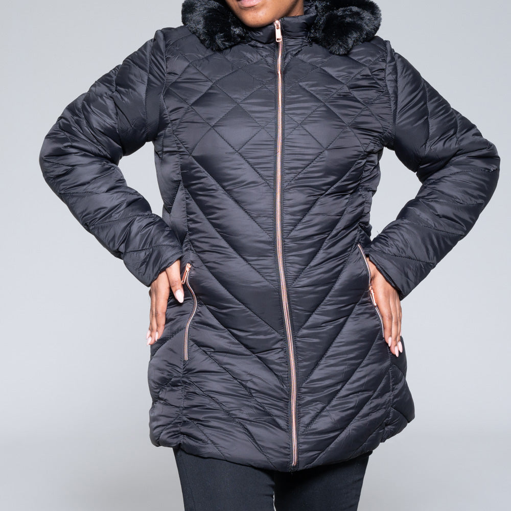 Ladies Black Hooded Puffer Jacket